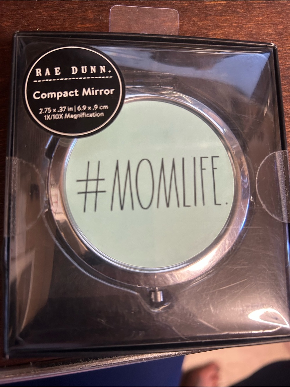 Rae Dunn #MOMLIFE Compact Mirror Aqua Double Sided Magnifying Mirror NWT